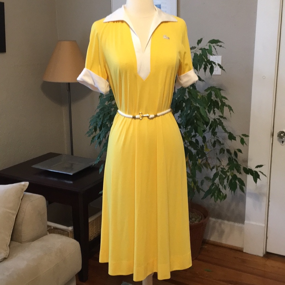 Vintage Lacoste Haymaker Yellow White Belted Dress - Picture 2 of 8
